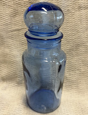 Vintage Blue Glass Apothecary Jar with Matching Glass Stopper Lid / Taiwan picture