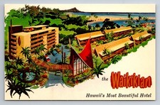HI, Waikikian Hotel, Aerial View, Illustrated, Vintage Postcard picture