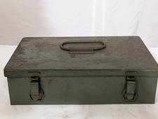 Vintage Olive Drab Steel Parts Box 15 Compartment Felt Lined Lid Swing Latches picture
