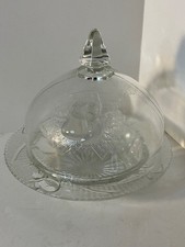 Jeannette Glass butter dish features a clear, pressed glass design  picture