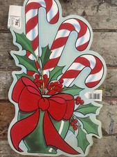 VTG Christmas Die Cut by Eureka Candy Cane Bouquet Flocked Red Velvet Cardboard picture