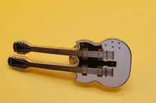 Vintage Paul C's Gibson EDS-1275 Doubleneck White Guitar Enamel Lapel Pin 80s picture