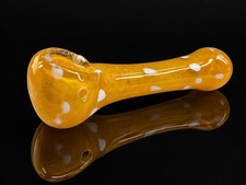 Golden Yellow Glass Tobacco Hand Pipe White Dot Accents Artistic Design picture