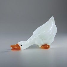 Vintage White Ceramic Goose Figurine Bending Over Duck Statue Cottagcore 80s picture