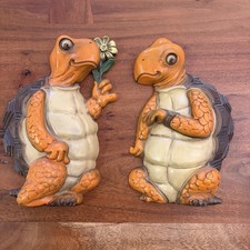 Vintage 1978 Burwood Products Turtle Wall Plaques Set of 2 Retro 70s Kitsch MCM picture