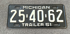 RARE NOS 1951 MICHIGAN TRAILER LICENSE PLATE ALL ORIGINAL NEVER MOUNTED NICE picture