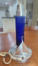 Vintage Chrome Cobolt Blue Glass Art Deco Sailboat Lamp picture