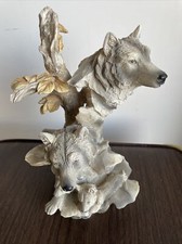 9” Tall Grey Wolves On Tree With Cubs Resin Wolf Family Figurine Native American picture