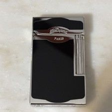 Lighter marked S.T. Dupont style Ligne 2 Made In France Silver Black Lacquer Gas picture