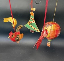 5 Vintage Bamboo Wheat Straw Hanging Ornaments Tree Rooster Hot Air Balloon Fish picture