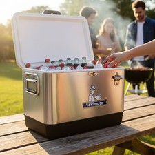 Yakimoto Retro Industrial 54Qt Metal Cooler, Portable Stainless Steel Ice Chest picture