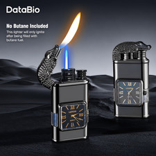 Dual‑Flame CROCODILE Butane Lighter/Quartz CLOCK- Windproof Jet & Soft Flame NIB picture