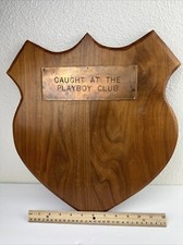 HUGH HEFNER BUNNY WOOD HANDMADE PLAQUE CAUGHT AT THE PLAYBOY CLUB PICTURE picture