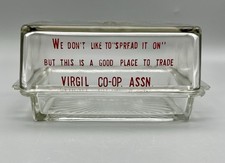 Vintage 1 Pound Pressed Glass Covered Butter Dish; Virgil Co-Op Advertising, KS. picture