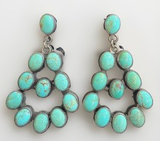 TURQUOISE CLUSTER Sterling Silver EARRINGS Dangle Pierced picture