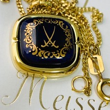 Excellent Condition Meissen Blue Logo Necklace Square Meissen Gold From JP picture