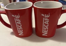 Lot Of 2 Nescafe 11oz.  Coffee Tea Mug Red & White by Nestle Square Ceramic VGC picture