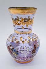 BOHEMIAN CZECH OR MURANO AMETHYST HAND PAINTED VASE WITH GOLD TRIM picture