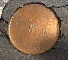 Post 1920 Craftsman Studios Hammered Copper MEXICAN MAN &DONKEY Scolloped Tray picture