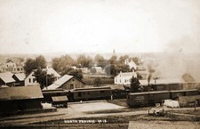 North Prairie WI Wisconsin Train Station, Town View RPPC Photo Postcard COPY picture