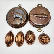 6 Vtg Copper-Tone Metal Hanging Molds Dish Wall Plate Embossed Cow Fish Pinapple picture