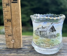 Antique Painted Glass Toothpick Holder Camp Kussitchuan Grand Lake Stream Maine  picture