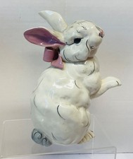 Adorable Vintage KAY FINCH California Pottery White RABBIT W/Pink Bow Figurine picture