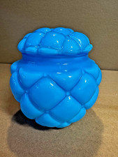 Antique Victorian Quilted Cracker Jar Blue Satin Consolidated Glass 6.5” picture