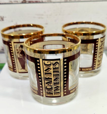 3 Vintage Roaring Twenties Movie Stars Gold Rim Lowball Drinking Glasses picture