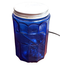 vintage cobalt blue textured glass Jar with lid 5.5 x 3.5