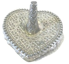 VINTAGE HEART SHAPED SILVERPLATED RING HOLDER-VELVET BASE-ELABORATE/ORNATE-RETRO picture
