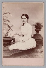 Antique Cabinet Photo Pretty Young Woman White Dress Milwaukee Wisconsin picture