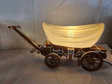 Vintage Wooden Covered Wagon Lamp Conestoga Western Americana Folk Art Works picture