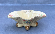 Antique Victorian Oval Porcelain Vase Floral Gold Leaf 4 Footed Wide Stance Art picture