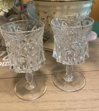 Antique EAPG Tarentum Sherry Wine Glasses Ladders & Diamonds Set Of 2 4in picture