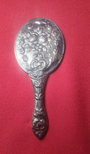 Vintage 900 Sterling Silver Hand Mirror Floral Repousse Design picture