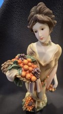 AUTUMN PORCELAIN ELEGANT FEMALE FIGURINE WITH FRUIT BY HOME INTERIORS 12233-04 picture