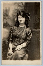 c1940's Smiling Woman Curly Hair Studio RPPC Photo Unposted Vintage Postcard picture