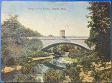 1909 Bridge in the Fenway Boston Mass Antique Postcard Agassiz Muddy River Flag picture