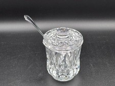 Vintage Cut Glass Crystal Condiment Jar W/Lid And Spoon picture
