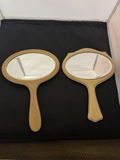 2~Vintage 1920's Art Deco Ivory Celluloid French Vanity Hand Mirror picture