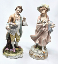 Pair Vintage Bisque Lady & Gentleman Victorian Figurines 1 is Lefton 7 3/4 6.75 picture