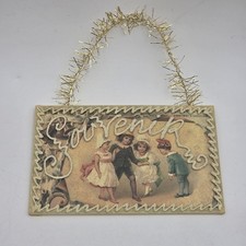 Antique Postcard w/ Hand crafted Framed Hanging Glass Plaque 