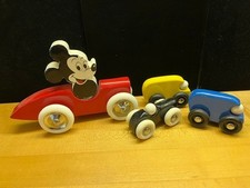 Vintage Vilac Disney Mickey Mouse Toy Wooden Race Car w/Mini Race Cars picture