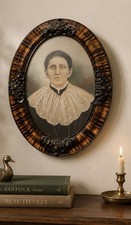 Antique Oval Detailed Frame With Fisheye Glass W/Print Of Woman picture