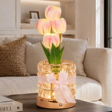 Crystal Basin Pink Tulip Table Lamp,5''living Room Bedroom Home Decoration Light picture
