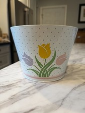 Vintage 1985 Teleflora Tulip Metal Bucket Planter Easter Spring Decor picture