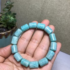 Rare Natural amazonite gemstone Crystal chain barrel beads bracelet 37g A5587 picture