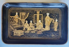 1890s ANTIQUE JAPANESE PAPER - MACHE TRAY Hand painted with art school scene picture