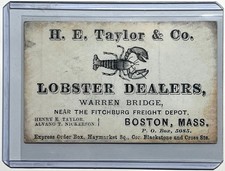 1880 H E TAYLOR CO LOBSTER DEALERS BOSTON MASS TRADE CARD WARREN BRIDGE SHIPPING picture